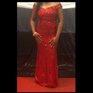 Long off shoulder sequin gown. Make an offer